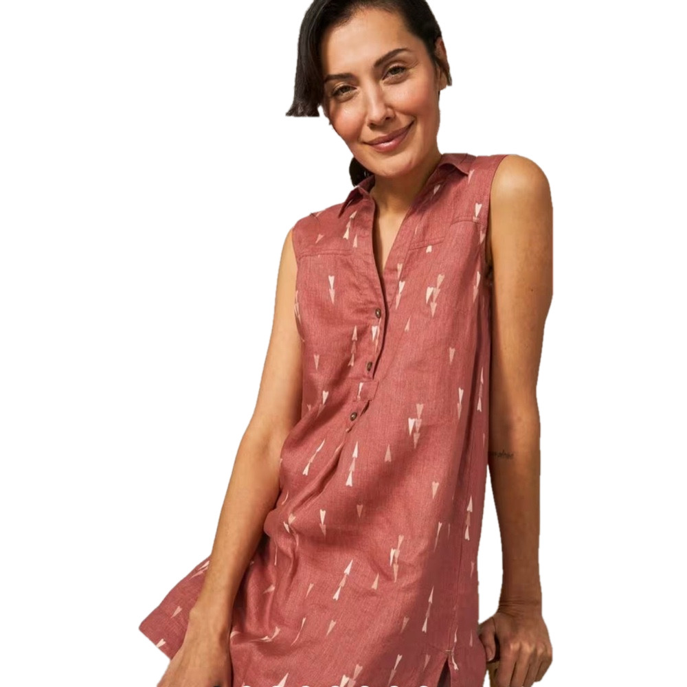 LINEN White Stuff EURO Elsie Sleeveless Red Tunic Top US Size 8